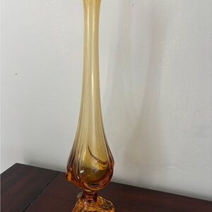 Viking Glass Swung Stretch Vase Amber MCM 1950’s-1960’s Pedestal Footed Base